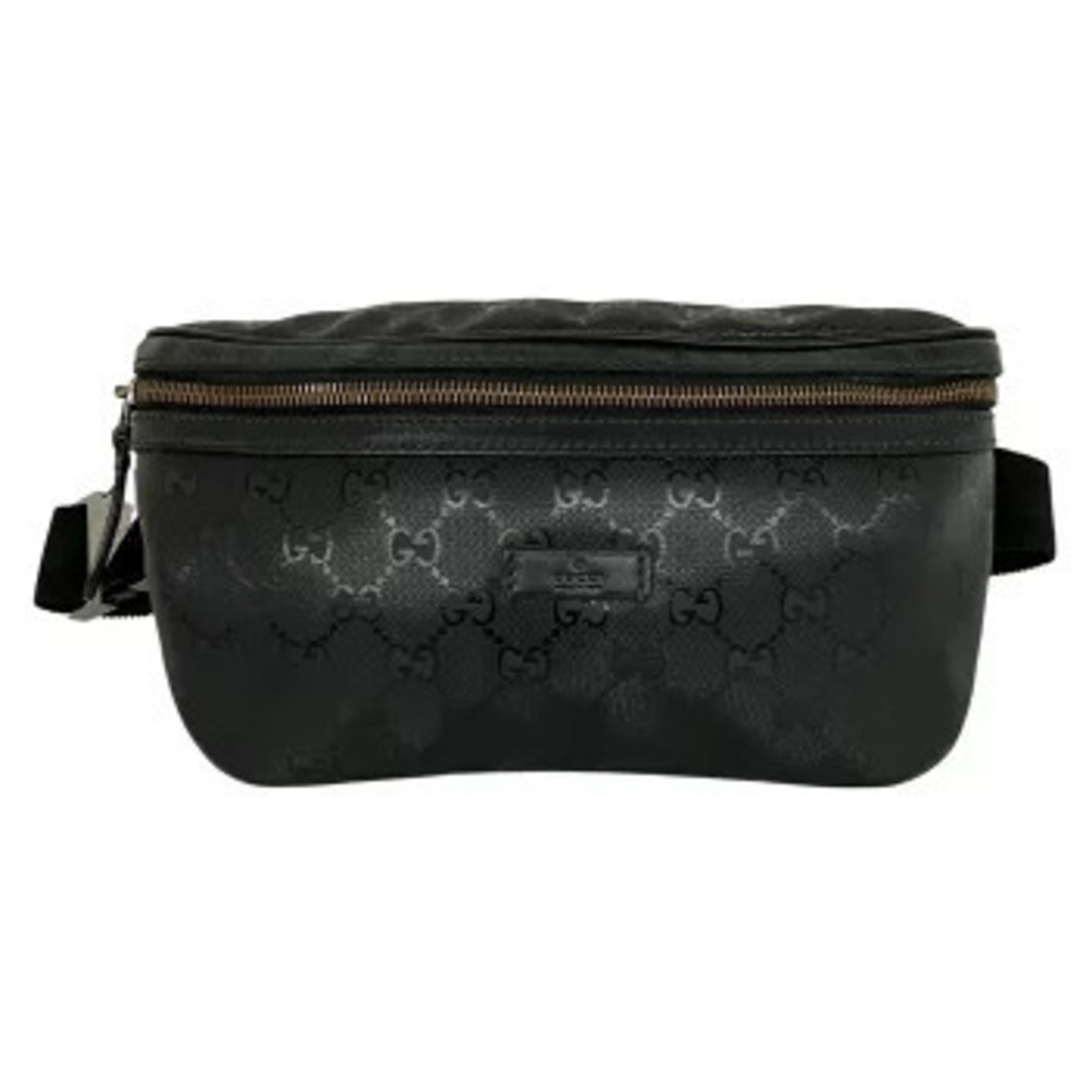 Gucci GG Imprime Body Bag Waist Pouch Clutch Hip Canvas Leather Black